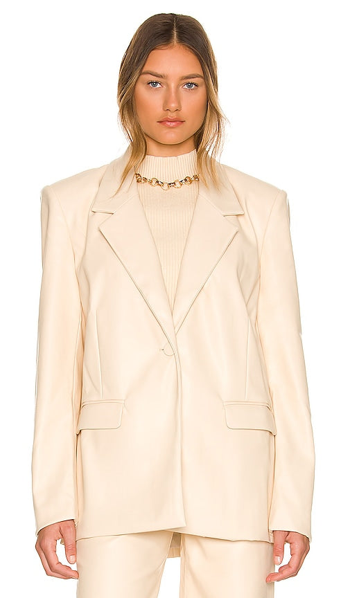 WeWoreWhat Faux Leather Blazer in Cream
