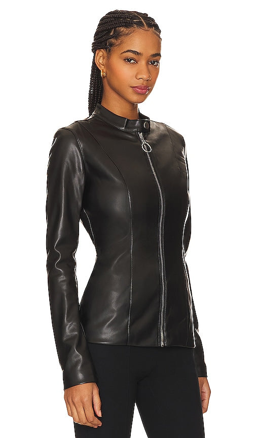 WeWoreWhat Faux Leather Fitted Moto Jacket in Black