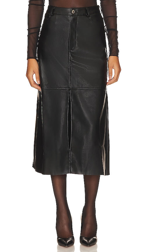 WeWoreWhat Faux Leather Midi Skirt in Black - WeWoreWhat - Jupe mi-longue en similicuir noir - WeWoreWhat 黑色人造皮革中长半身裙 - WeWoreWhat Midirock aus Kunstleder in Schwarz - WeWoreWhat 인조 가죽 미디 스커트블랙 색상 - Gonna longuette WeWoreWhat in ecopelle nera