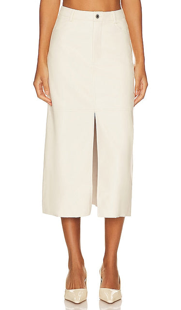 WeWoreWhat Faux Leather Midi Skirt in Cream - WeWoreWhat - Jupe mi-longue en similicuir crème - WeWoreWhat 奶油色人造皮革中长半身裙 - WeWoreWhat Midirock aus Kunstleder in Creme - WeWoreWhat 인조 가죽 미디 스커트 - Gonna longuette WeWoreWhat in ecopelle color crema