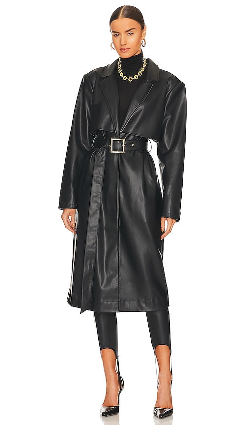 WeWoreWhat Faux Leather Trench in Black - WeWoreWhat - Trench en similicuir noir - WeWoreWhat 黑色人造皮革风衣 - WeWoreWhat Kunstleder-Trench in Schwarz - WeWoreWhat 인조 가죽 트렌치블랙 색상 - WeWoreWhat Trench in ecopelle in nero