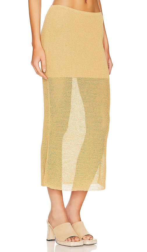 WeWoreWhat Knit Midi Skirt in Tan