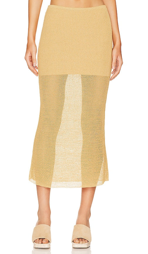 WeWoreWhat Knit Midi Skirt in Tan - WeWoreWhat - Jupe mi-longue en tricot beige - WeWoreWhat 黄褐色针织中长半身裙 - WeWoreWhat Strick-Midirock in Hellbraun - WeWoreWhat 니트 미디 스커트 - Gonna longuette in maglia WeWoreWhat color marrone chiaro