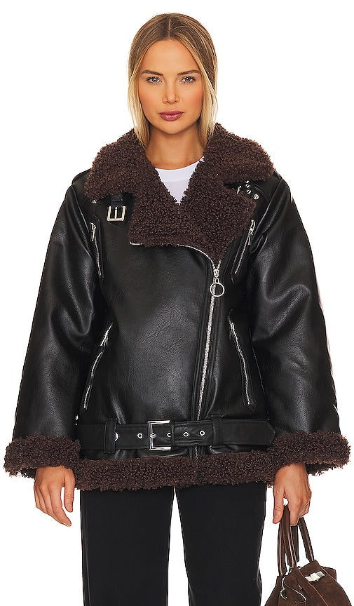 WeWoreWhat Oversized Sherpa Moto Jacket in Black