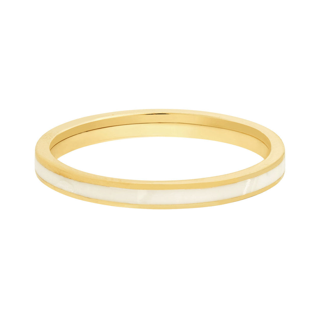 White Enamel Yellow Gold Stackable Ring - Size 6
