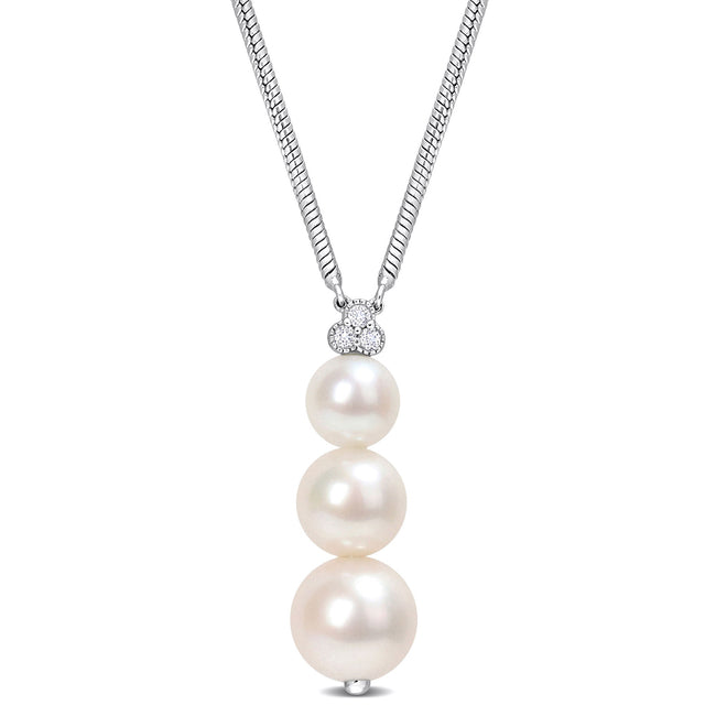 White Freshwater Cultured Pearl and White Topaz Sterling Silver Pendant Necklace