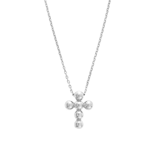 White Gold Bead Cross Necklace