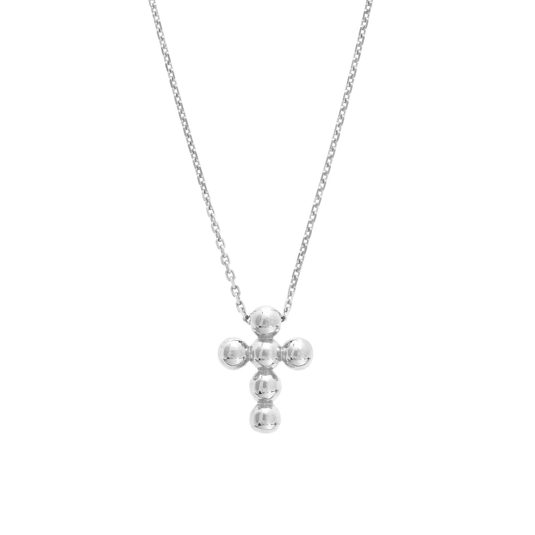 White Gold Bead Cross Necklace