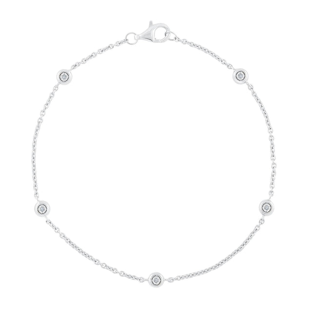 White Gold Bezel Set Diamond Accent Station Bracelet 1/6ctw