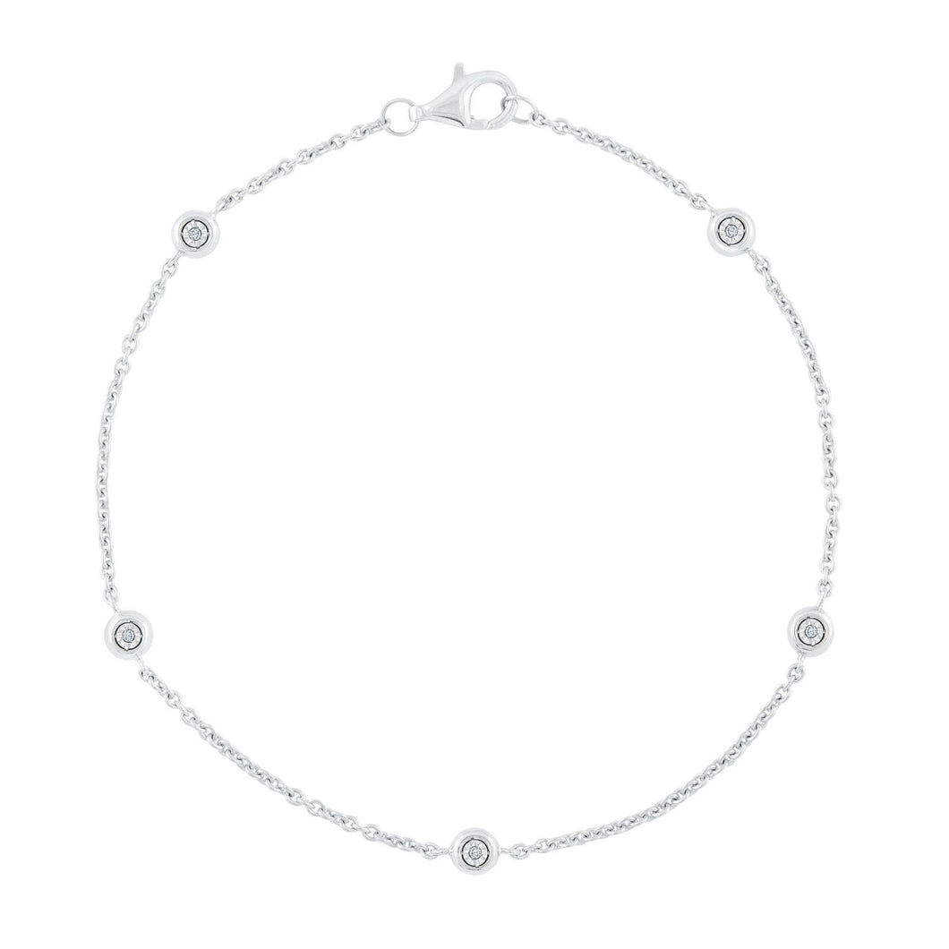 White Gold Bezel Set Diamond Accent Station Bracelet 1/6ctw