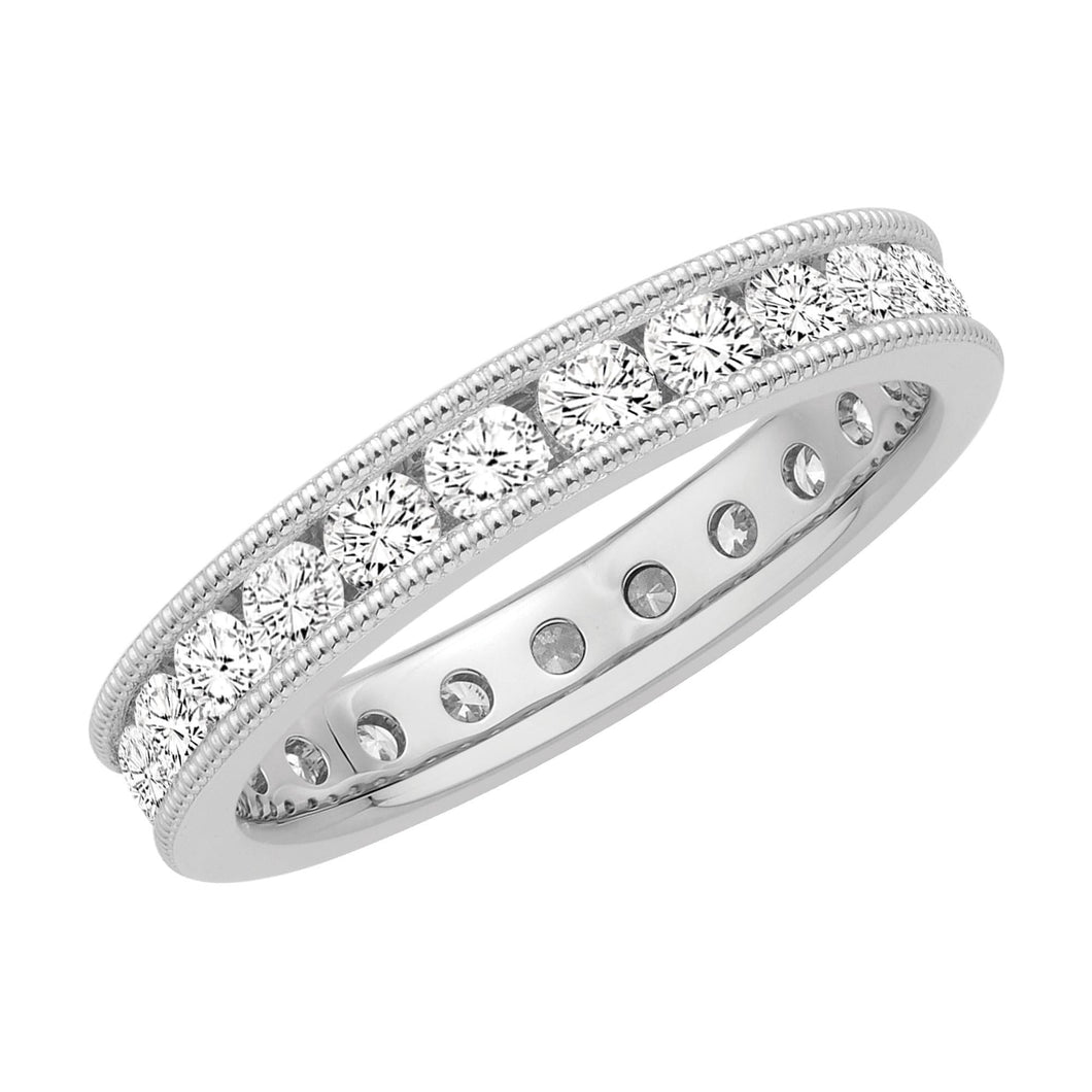 White Gold Channel Set Milgrain Round Diamond Eternity Band 1 1/2ctw
