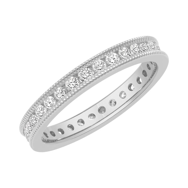White Gold Channel Set Milgrain Round Diamond Eternity Band 1/2ctw