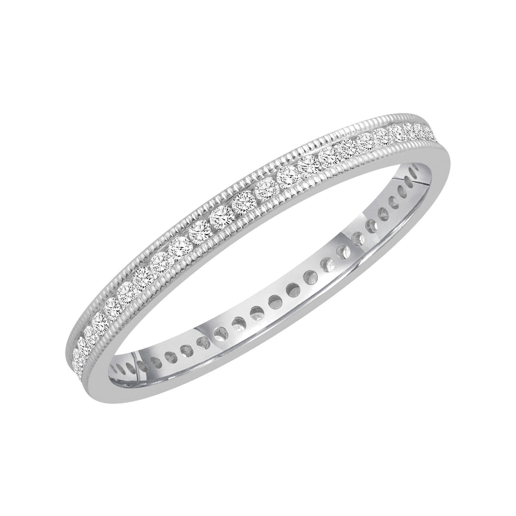 White Gold Channel Set Milgrain Round Diamond Eternity Band 1/4ctw