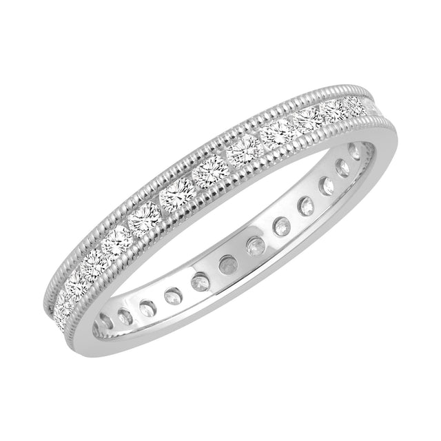 White Gold Channel Set Milgrain Round Diamond Eternity Band 1ctw