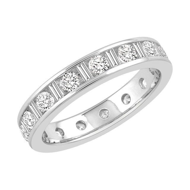 White Gold Channel Set Round and Baguette Diamond Eternity Band 1 1/2ctw