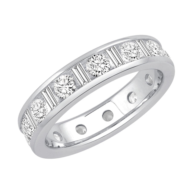 White Gold Channel Set Round and Baguette Diamond Eternity Band 2ctw