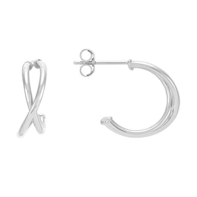White Gold Crossover J Hoop Earrings