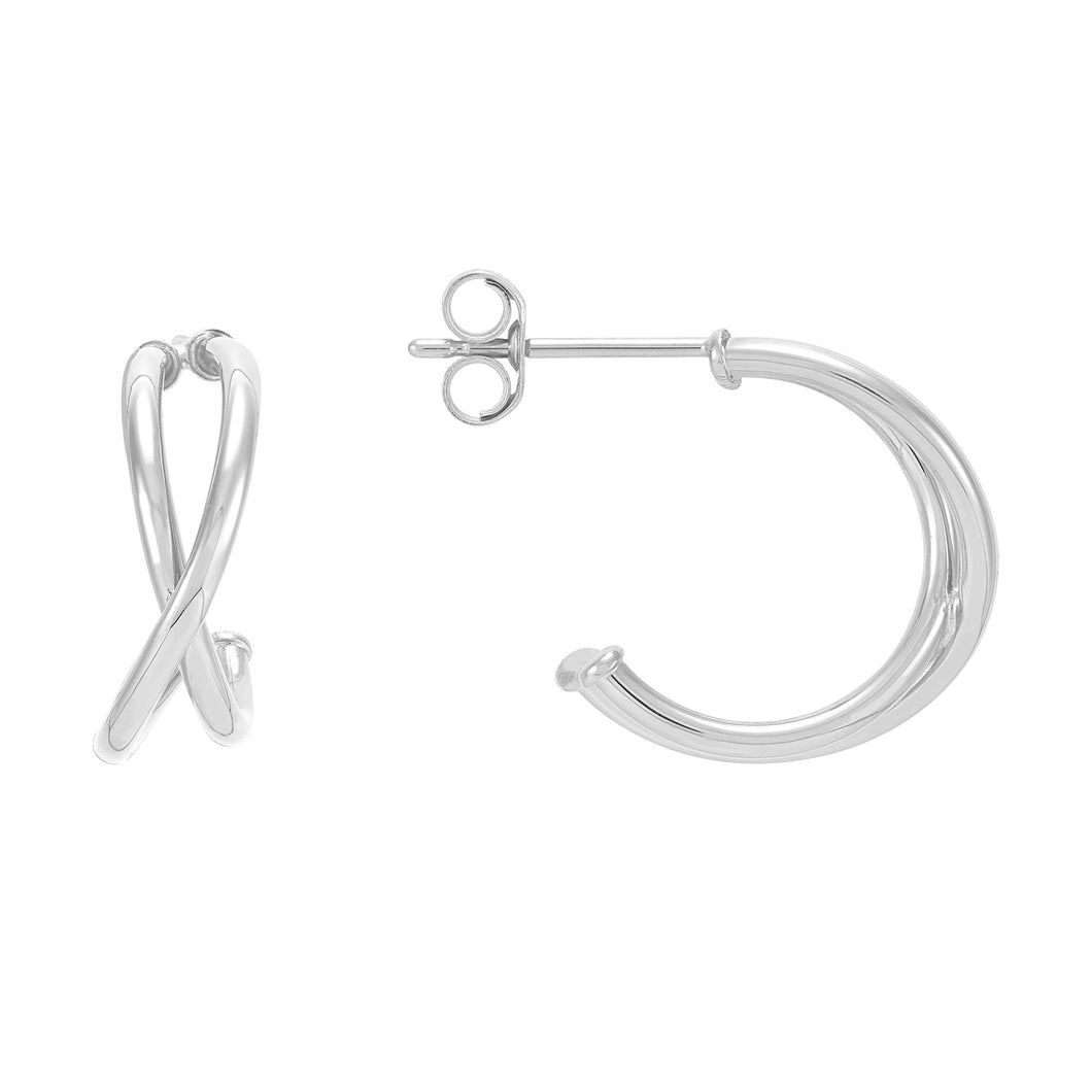 White Gold Crossover J Hoop Earrings