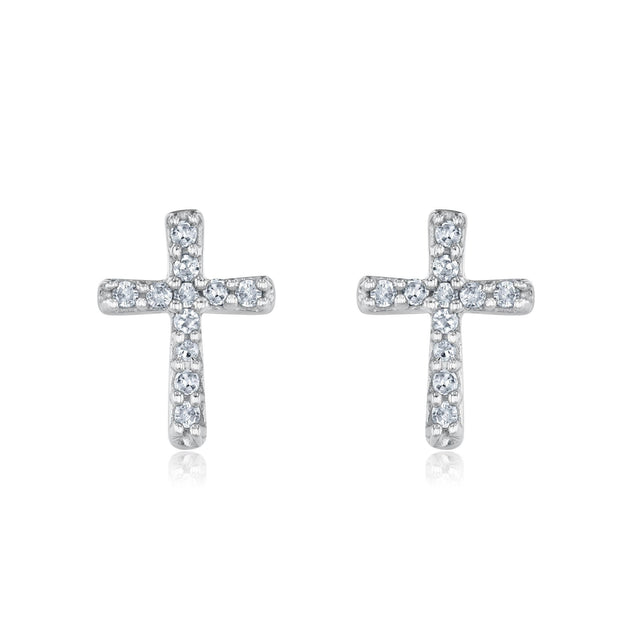 White Gold Diamond Cross Stud Earrings 1/10ctw