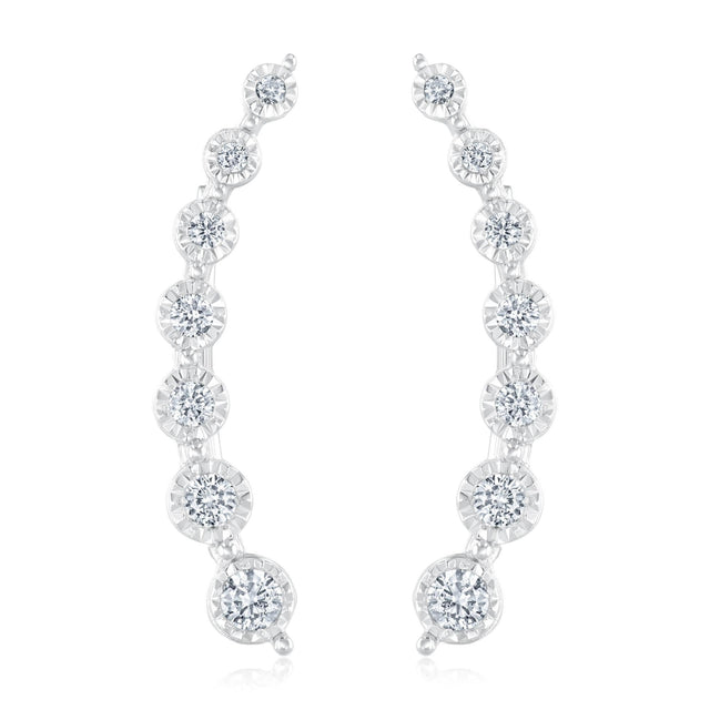 White Gold Diamond Curved Climber Earrings 1/2ctw