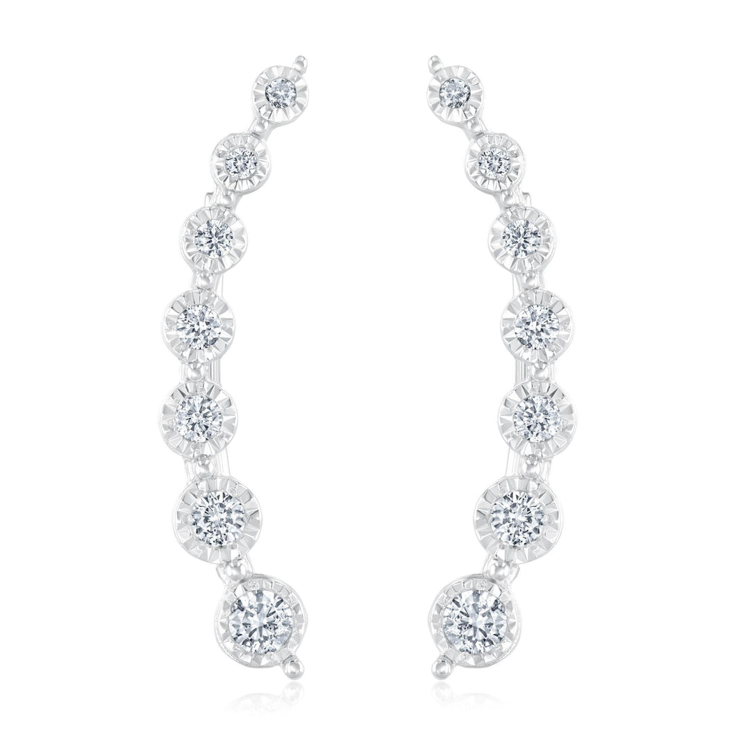 White Gold Diamond Curved Climber Earrings 1/2ctw