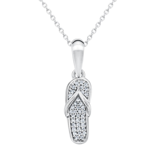 White Gold Diamond Flip Flop Pendant Necklace 1/15ctw