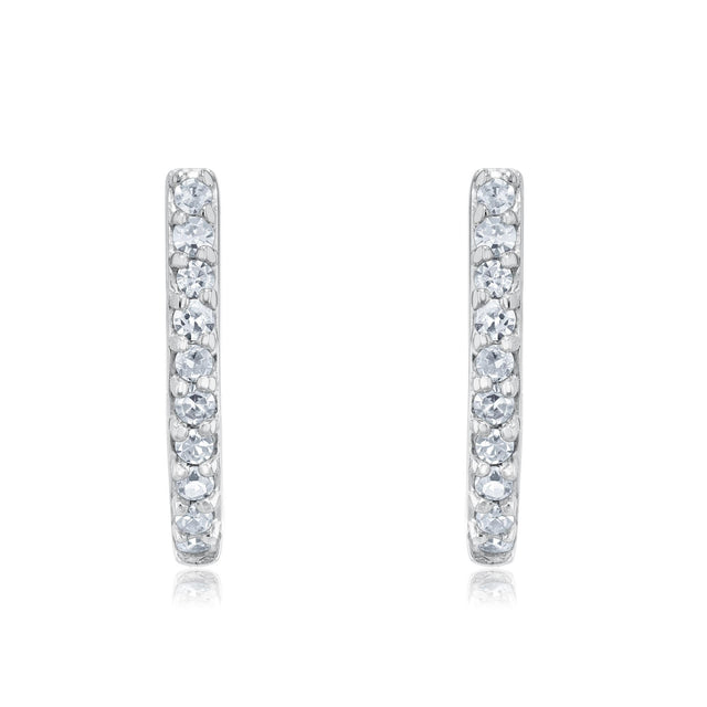 White Gold Diamond J-Hoop Huggie Earrings 1/10ctw
