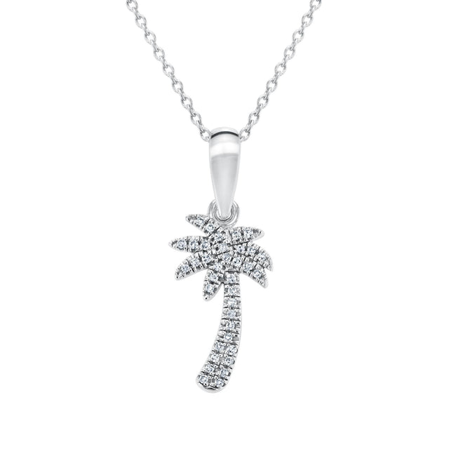 White Gold Diamond Palm Tree Pendant Necklace 1/15ctw