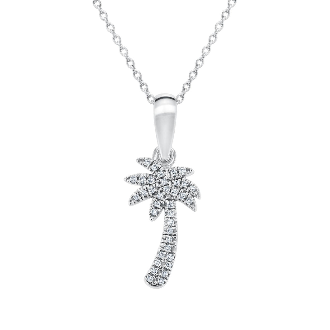 White Gold Diamond Palm Tree Pendant Necklace 1/15ctw