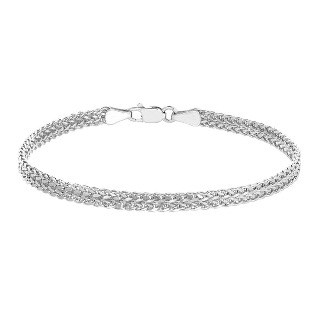 White Gold Hollow Double Wheat Chain Bracelet | 4.5mm