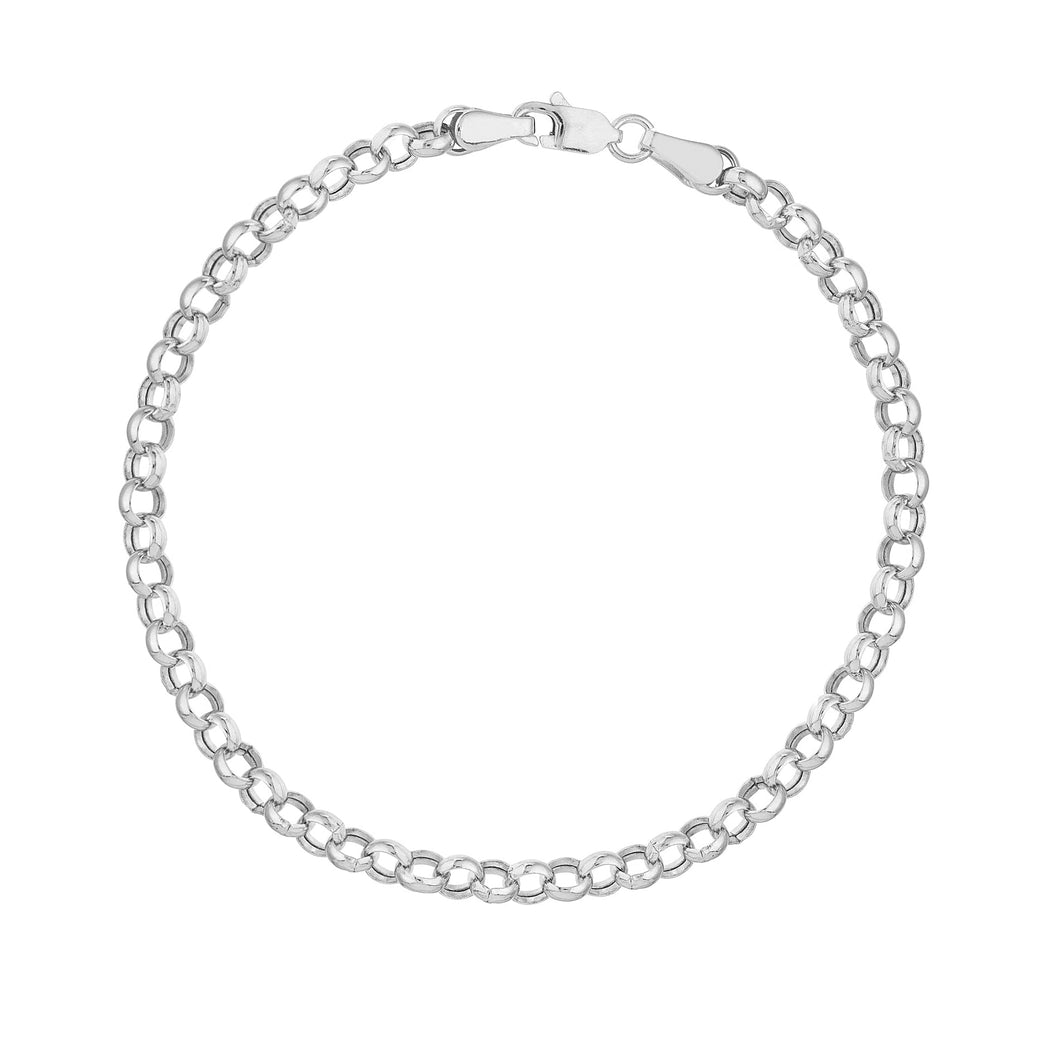 White Gold Hollow Rolo Chain Bracelet | 3.8mm | 7.25 Inches