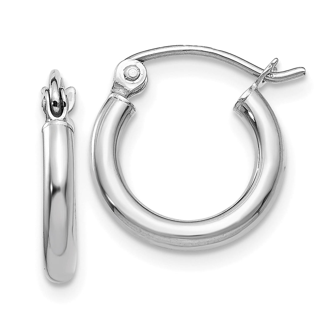 White Gold Lightweight Tube Hoop Earrings, 13x2mm