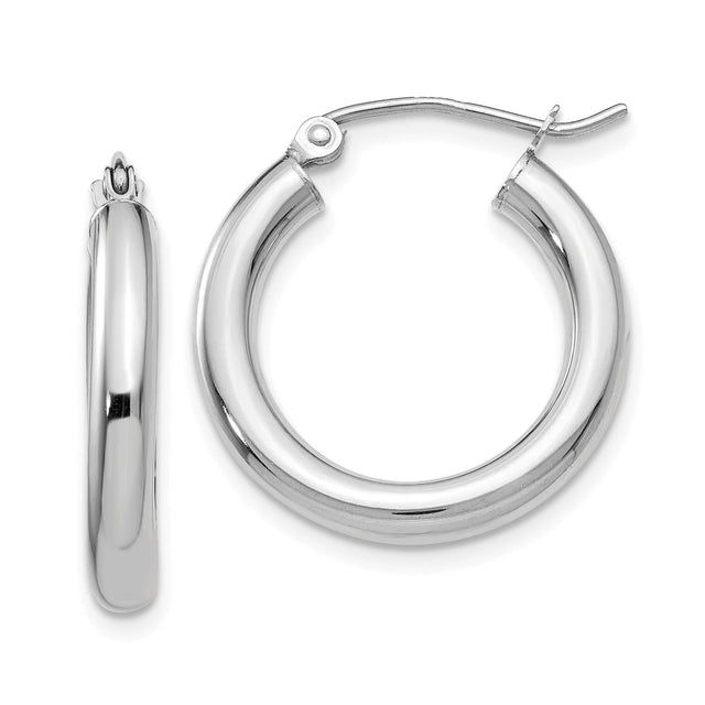 White Gold Lightweight Tube Hoop Earrings, 20x3mm