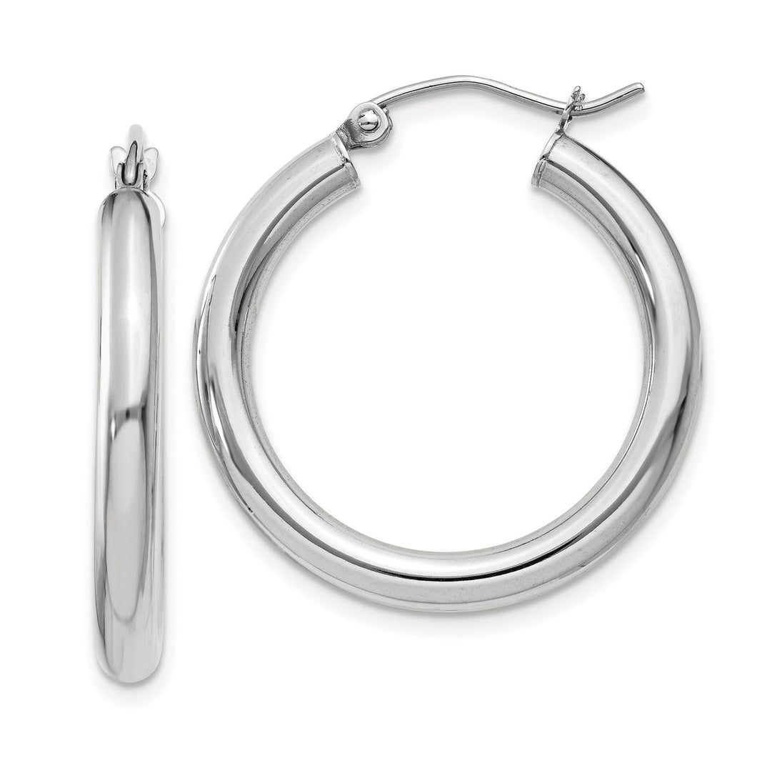 White Gold Lightweight Tube Hoop Earrings, 25x3mm