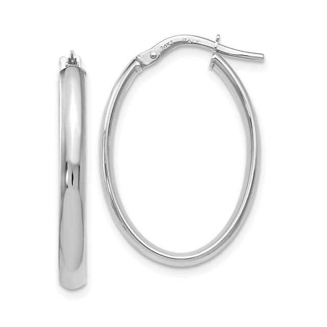 White Gold Oval Hoop Earrings | 3x26mm