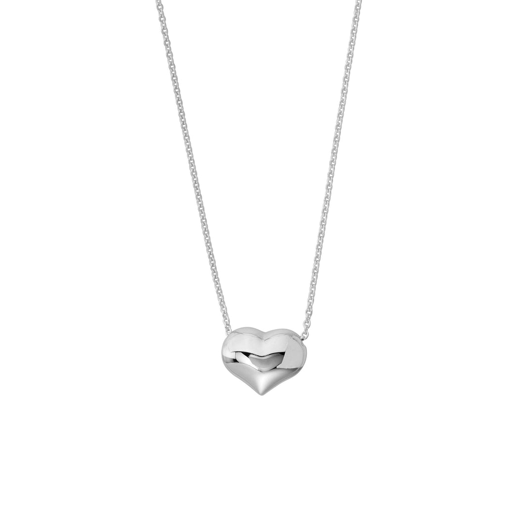 White Gold Puffed Heart Necklace
