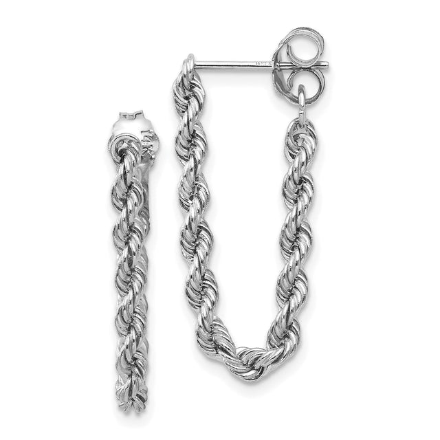 White Gold Rope Chain Dangle Post Earrings
