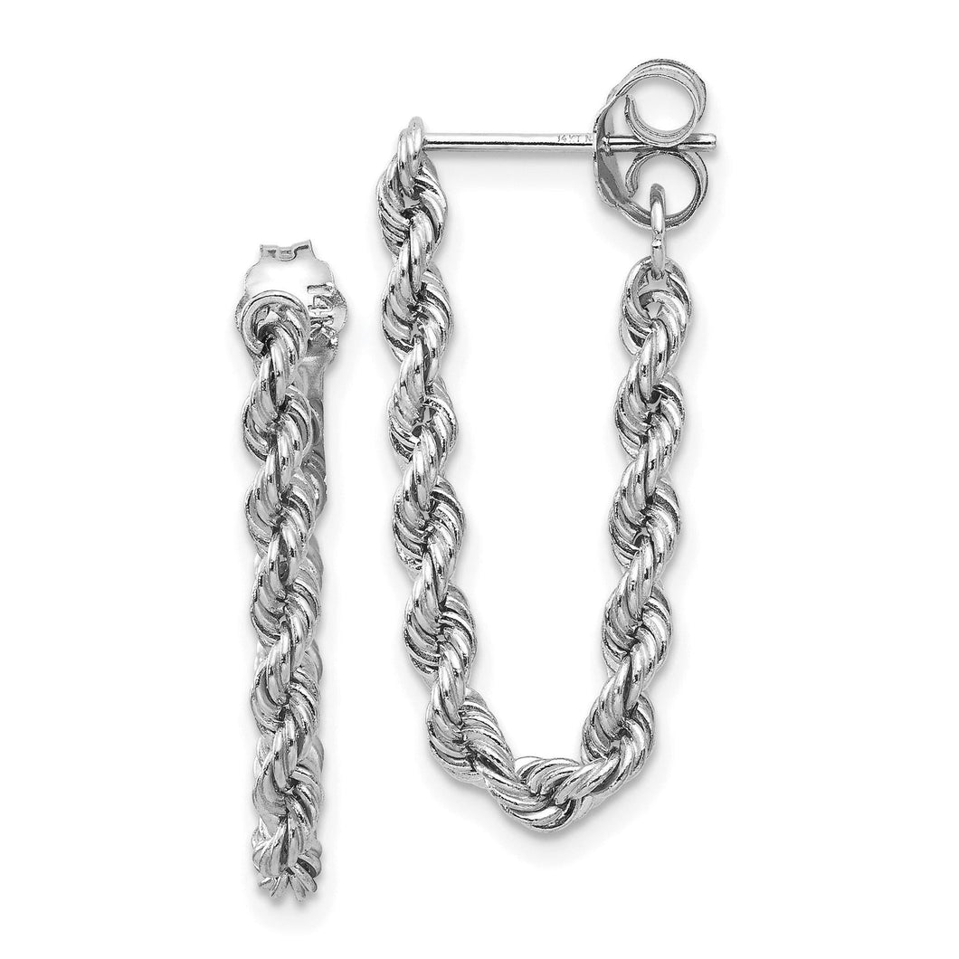 White Gold Rope Chain Dangle Post Earrings