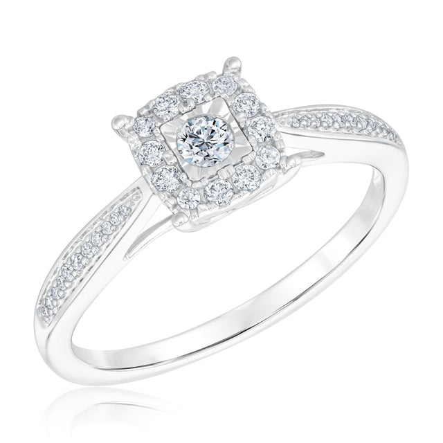 White Gold Round Diamond Cushion Frame Promise Ring 1/4ctw