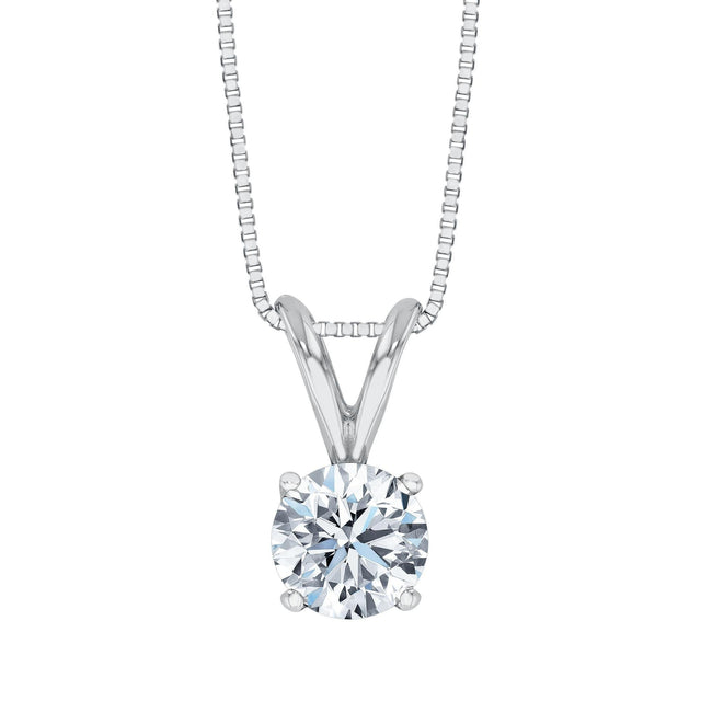 White Gold Round Diamond Solitaire Pendant Necklace 3/4ct