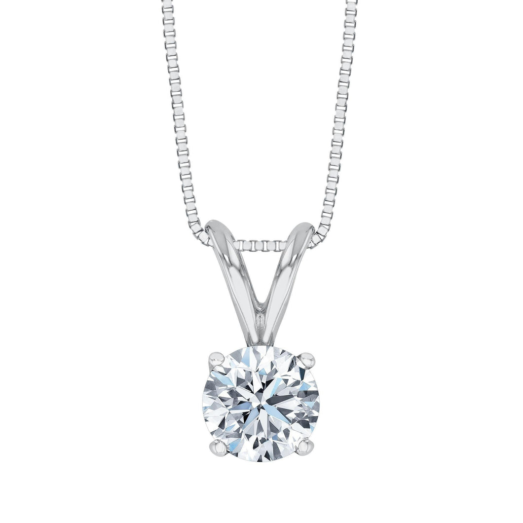 White Gold Round Diamond Solitaire Pendant Necklace 3/4ct