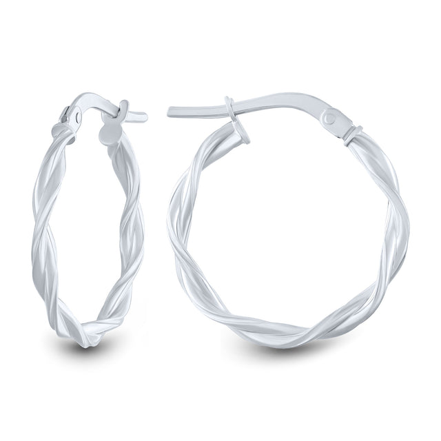 White Gold Round Twist Hoop Earrings