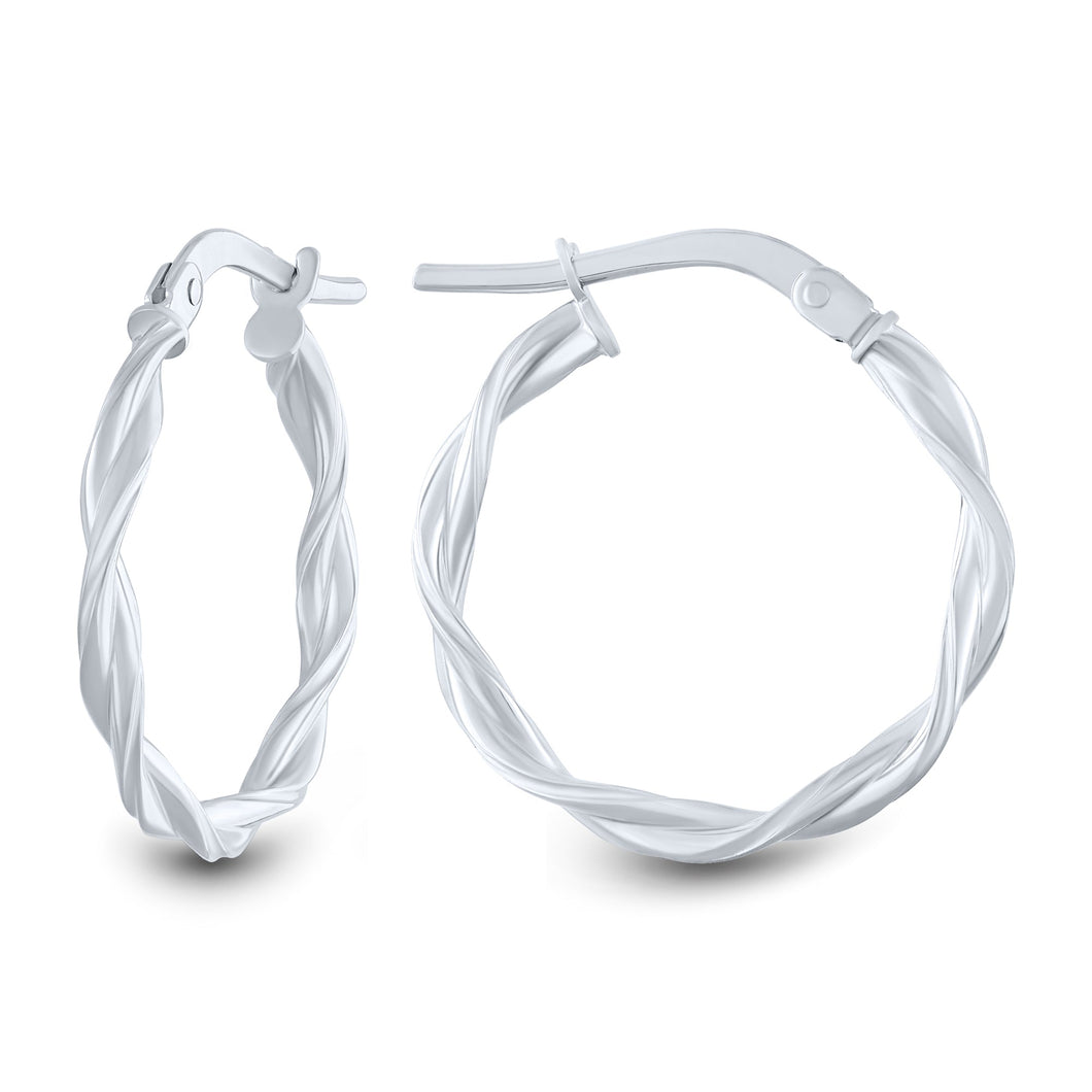 White Gold Round Twist Hoop Earrings