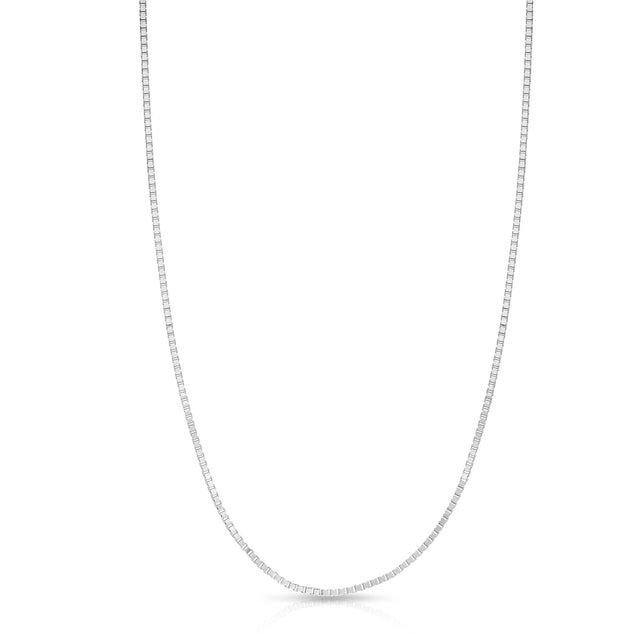 White Gold Solid Adjustable Classic Box Chain Necklace 0.79mm