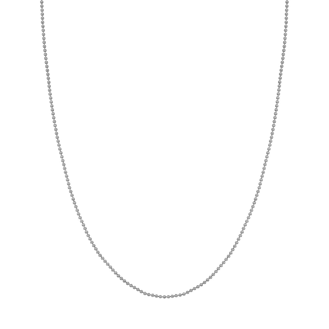 White Gold Solid Bead Chain Necklace | 1.5mm | 16 Inches
