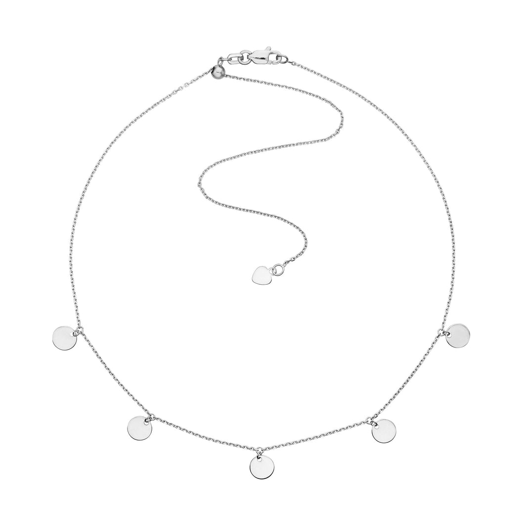 White Gold Solid Dangling Disc Station Cable Chain Choker Necklace | Adjustable