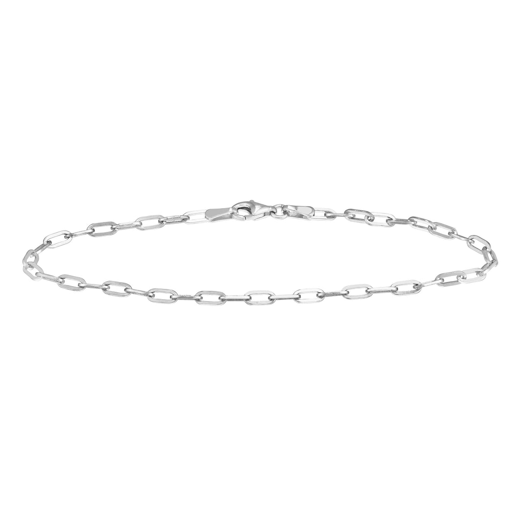 White Gold Solid Petite Paperclip Chain Bracelet | 2.5mm | 7.25 Inches