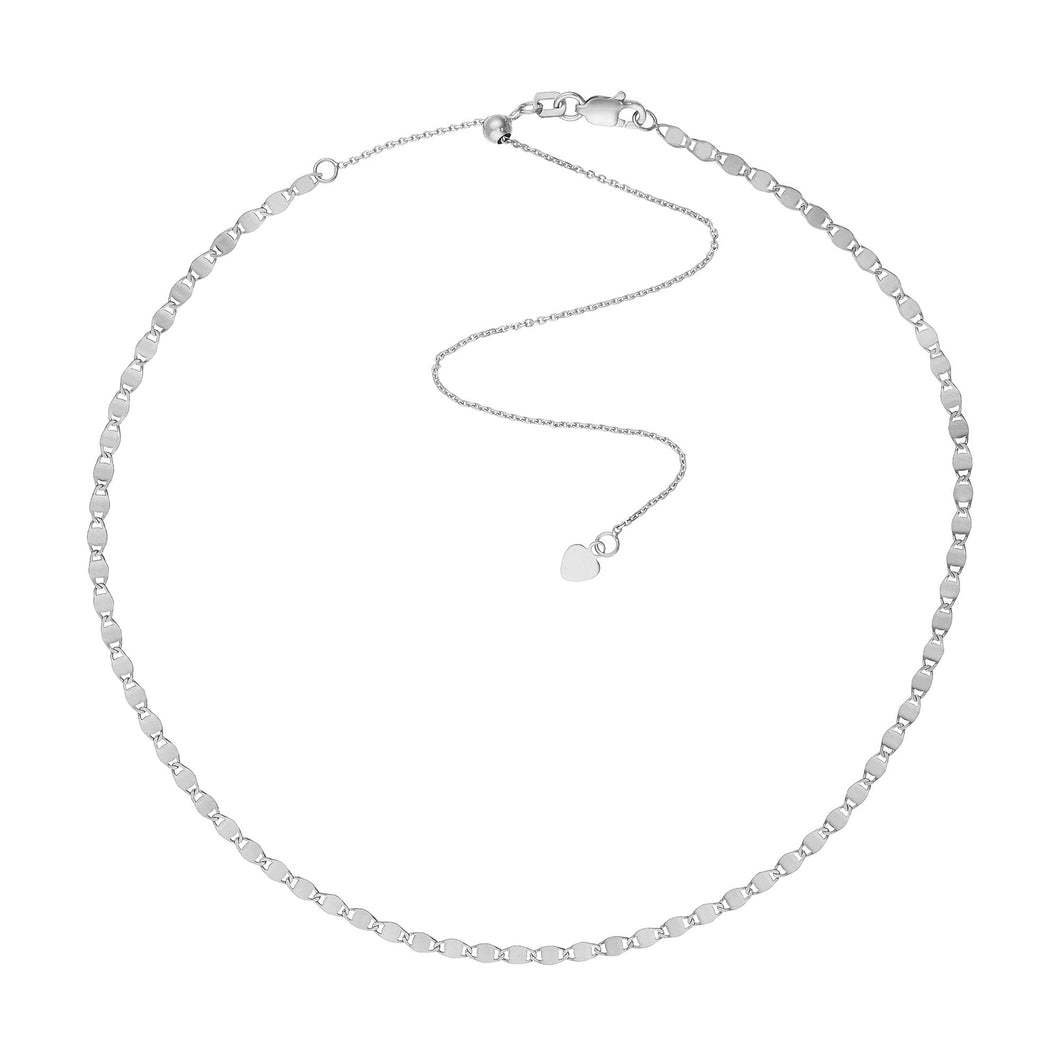 White Gold Solid Valentino Adjustable Slider Beaded Necklace | 2.7mm | 17 Inches