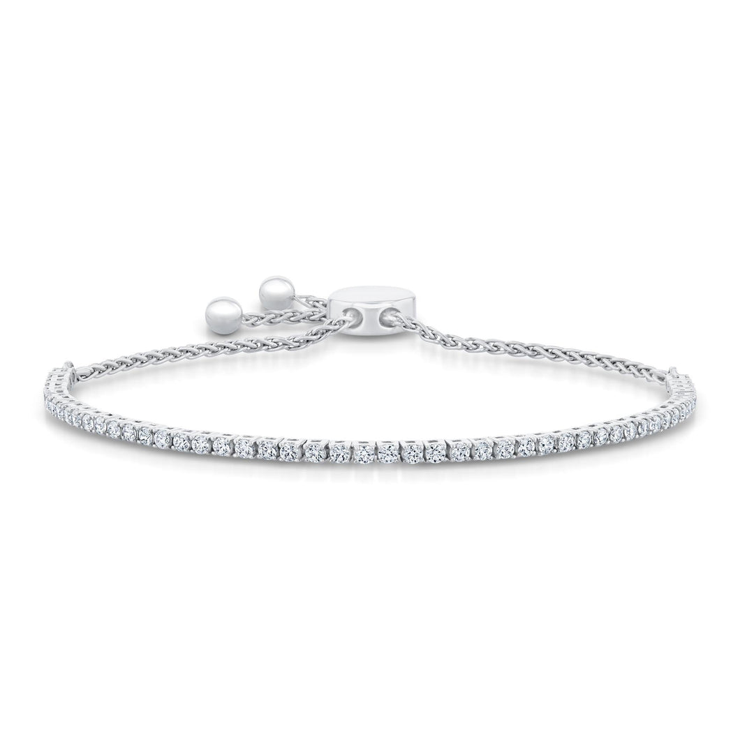 White Gold Straight Diamond Bolo Bracelet 1ctw