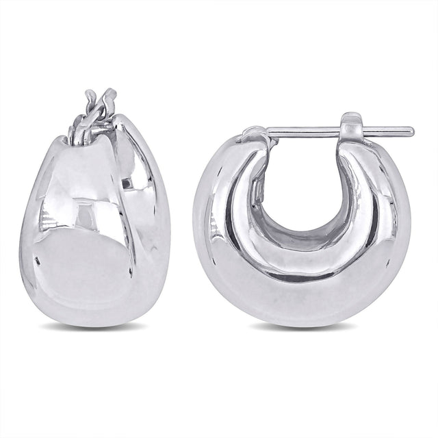 White Gold Wide Polished Huggie Hoop Earrings | 20mm